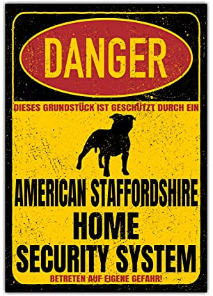 American Staffordshire Terrier Dog Schild Danger Security System Türschild Hundeschild Warnschild Sicherheitsschild Hund Privatgrundstück Hundewarnung Warnung vor dem Hund