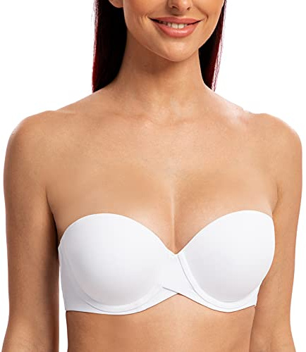 MELENECA Women's Push up Strapless Bras with Lift Stay Put Padded Cup White 44B