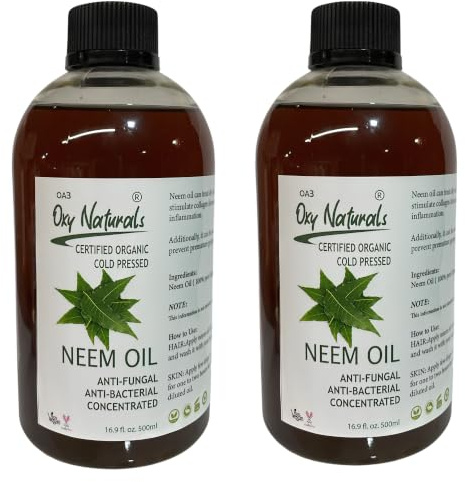 OA3 100% Pure & Natural Neem Seed Oil | Cold Pressed Plant Oil for Skin Care, Hair Care & Organic Gardening | Pest Control & Fungus Treatment for Plants | Scalp & Dandruff Care | 500 ml (Pack of 2)