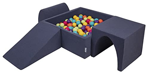 KiddyMoon Spielplatz Aus Schaumstoff Mit Quadrat Bällebad (200 Bälle) Ballgruben Für Babys Spielbad Hindernisläufen, Hergestellt In Der EU, Dunkelblau:Helgrün/Gelb/Türkis/Orange/Dpink/Violet