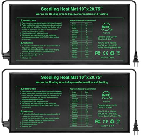 RC SLL Tappetino termico per piantine certificato MET, tappetino riscaldante impermeabile per la germinazione dei semi, tappetino riscaldante idroponico (25,4 x 52,7 cm, confezione da 2)