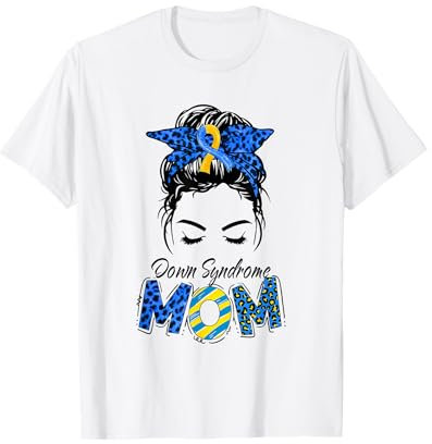 Down Syndrome Mom Messy Bun, Brille und Bandana T-Shirt