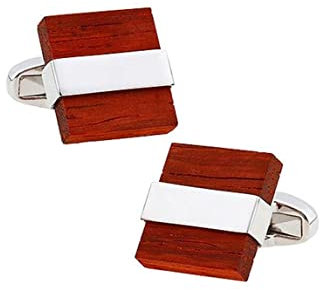 Stfery Manchettenknoepfe mit Gravur, Manschettenknöpfe Herren Tracht Silberrot Messing Cufflinks Quadratisches Holz Schmuck Geschenk