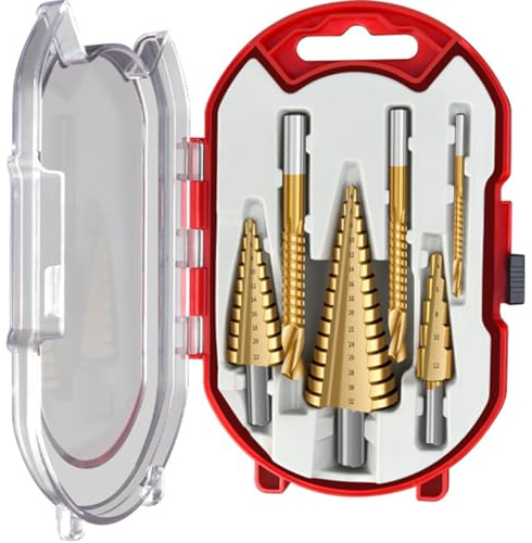 6PCS HSS Titanium Coated Drill and Twist Bit Set, Including 3 Sizes Step Drill and 3 Sizes Twist for Metalworking, Woodworking, Hole Drilling