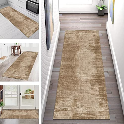 Läufer Teppich Lang Flur rutschfest Waschbar Küche Korridor Teppichläufer Braun 60X300CM Modern 3D Teppichmatten Küchenläufer Wohnzimmer Kinderzimmer Esszimmer Anpassbare Küchenteppich Meterware