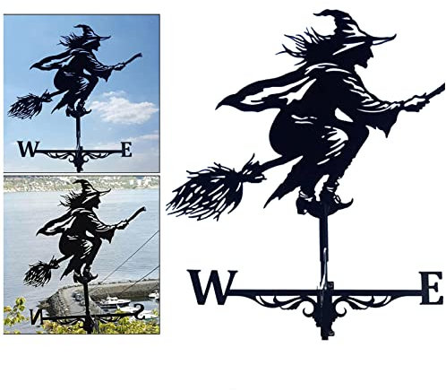 VVLXRIC Deko Hexe, Wetterhahn Metall, Fliegende Hexe Dekoration FüR Terrasse, Wetterhahn Fuer Dach, für Garten, Terrasse, Rasen, Terrasse, Halloween Dekoration