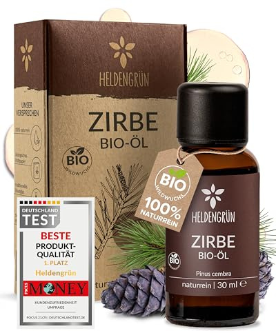 Heldengrün© BIO Zirbenöl [100% NATURREIN] - Echtes Zirben Öl - Alpen Wildwuchs aus Österreich - Zirbenöl Ätherisches Öl - Zirbenöl für Diffusor