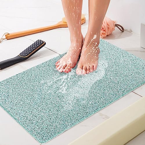 Duschmatte rutschfest, Weich Komfort Sicherheits Badewannenmatte mit Ablauflöchern, PVC-Luffa Massage Duschmatten für Nassbereiche, Schnell trocknend (Grün, 40x 60 cm)