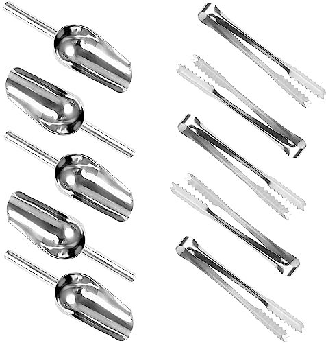 5 Pinze per Zucchero in Acciaio Inox e 5 Paletta,Pinze da Zucchero,Pinze per Ghiaccio Piccole pinze,Mini Pinze da Portata Pinze per Dolci, per Matrimoni, Feste, Bar,Grill, caffè,Cucina, Buffe