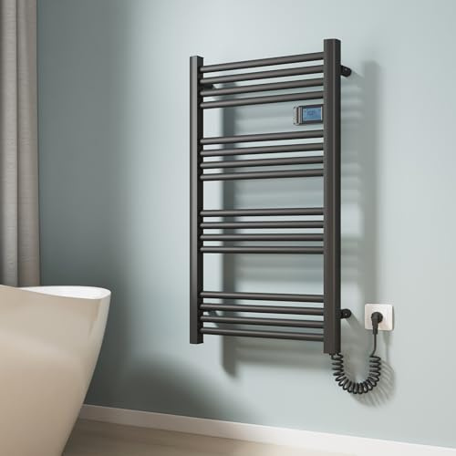 EMKE Scaldasalviette elettrico, 96 x 54 cm, termosifone elettrico con interruttore touch timer, scaldasalviette elettrico, nero opaco, 500 W