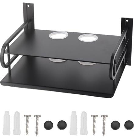 HERCHR Étagères Flottantes, étagères à 2 Niveaux, Support Mural pour TV avec étagère, Support Mural pour Projecteur Flottant, étagère DVD pour Lecteurs DVD, Boîtes De Câbles