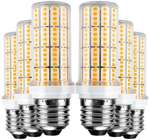 6 pcs Led Corn Light Bulb, 200w Equivalent 2500 Lumen 3000k Cool Daylight White 20w Non-dimmable Super Bright Led Bulb E26/E27 Base Led Light Bulbs for Home Garage Warehouse Indoor Outdoor Light Bulb