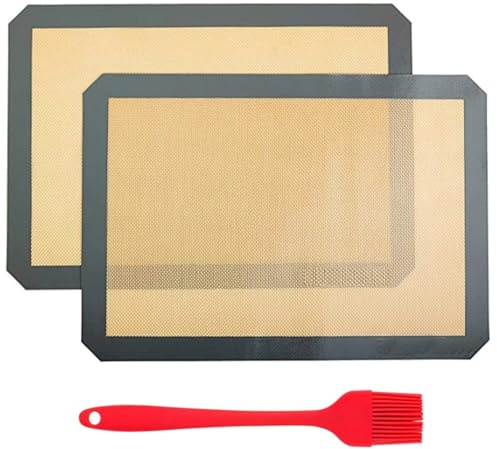 2 Stück Backmatte aus Silikon 40x30cm, Rutschfeste Backunterlage, Backpapier Wiederverwendbar für Mehrzweck Antihafte Rutschfeste Silikon Unterlage, Teig Ausrollen und Tischset