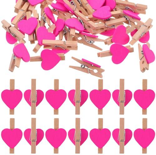 GANAZONO 50 Stück Mini-Herz-Fotoklammern Verschlussklammern Memo-Clip-Clips für Diy-Handwerk Holz-Fotoklammern (Mehrere Farben).
