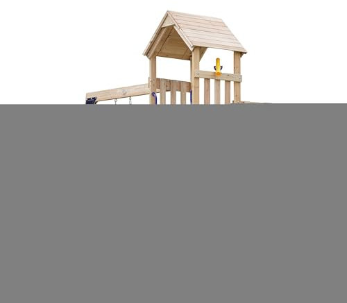 AXI Mette Playhouse in Wood, 2 swings, Picnic Table, Red Slide | Outdoor Play Area with Swings/Sandbox | Wooden Outdoor Playhouse on Stilts