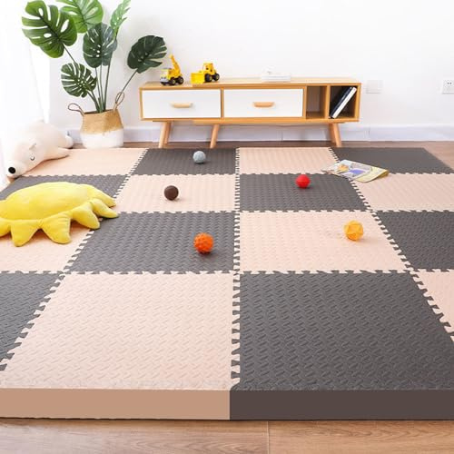 20 Stück 30x 30x 2,5 cm Dicke Schaumstoff-Puzzle-Bodenmatte Für Heimdekoration,Ineinandergreifende Schaumstoff-Bodenfliesen Quadratischer Teppich,Mehrzweck-Bodenschutzmatte(Color:Beige+Kaffee)