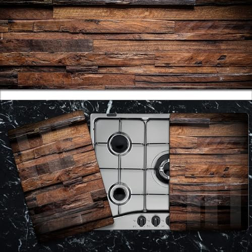 Herdabdeckplatte für Induktionskochfelder, Schneidebrett, antikes Holz, 52 x 60 cm, für 4 Brenner, aus gehärtetem Glas, 2 Stück