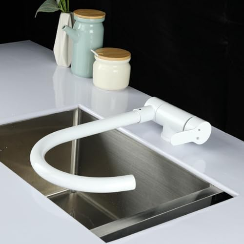 XJTNLB Vorfenster Küchenarmatur Klappbar Wasserhahn Küche Kippbar Weiß Mischbatterie Küche Klappbar Schwanenhals Spültischarmatur Vorfenstermontage-Einspielermodus