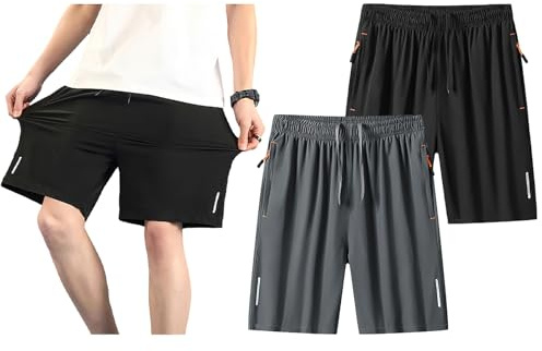Jamron Herr plus size 2-pack löparshorts lätta snabbtorkande gym atletiska sportshorts med blixtlåsfickor och reflekterande remsa, Svart + grå, 5XL