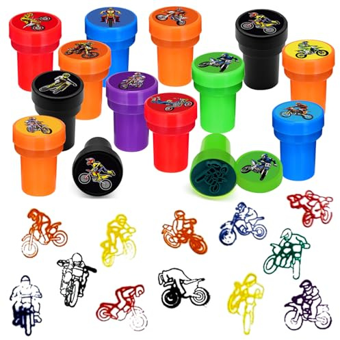Cinrobiye 24 PCS Dirt Bike Party Stampers，Motocross Birthday Favors, Racing Goodie Bag Fillers, Cross Country Motorcycle Party Supplies, Classroom Rewards, Pinata & Carnival Prizes for Boys Girls