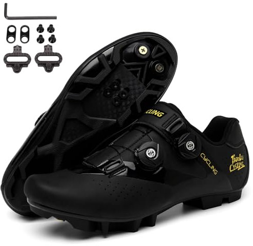 PENXZT Fahrradschuhe Herren und Damen MTB, Mountainbike Schuhe Sneaker Atmungsaktive Outdoor-Radschuhe kompatibel mit SPD 2 Schrauben mit Cleats Rennrad Schuhe,Schwarz,43 EU