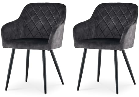 CLIPOP Esszimmerstühle 2er Set, Küchenstühle Anthrazit Samtstoff stühle Polsterstühle mit Armlehne Metallbeine Polstersessel Stühle für Esszimmer Küche (2, Samt Anthrazit)
