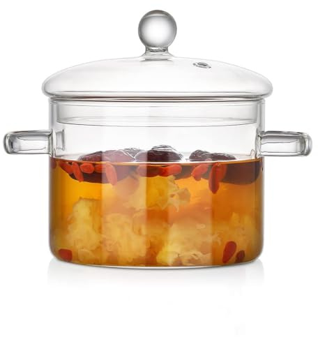 Clear Glass Cooking Pot with Lid - Large Serving Bowl for Stove (2.3L)