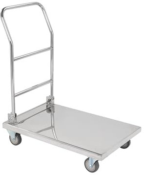 Stainless Steel Platform Trolley, Heavy Duty 150kg Load Capacity Flatbed Hand Truck with Ergonomic Folding Handle on Smooth Running Castor Wheels