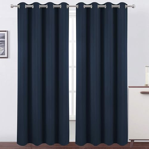 CHENMIAO Tende Oscuranti per Interni 2 Pezzi 65 x 110 cm Termiche Isolanti Tende Fonoassorbenti con Occhielli, 2 Pezzi, Protezione della Privacy per Camera da Letto Moderne, Blu Scuro