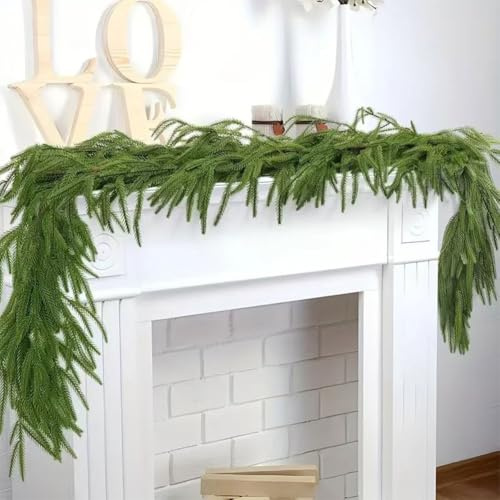RuiDay 6/9 FT Cedar Garland, Real Touch Artificial Norfolk Pine Garland, Christmas Garland for Home Decor Table Mantle Wall Indoor Outdoor Decorations (6FT)