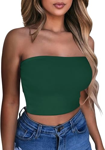 Crop Tube Tops for Women Summer Strapless Tunic Tank Sleeveless Slim Fit Vest(Green,M)