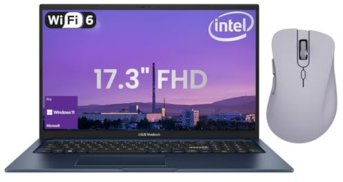ASUS Vivobook Business - Computer portatile FHD IPS da 17,3, Intel Core i3-1215U, 16 GB di RAM, SSD da 512 GB, Type-C, HDMI, webcam, Bluetooth, Wi-Fi 6, Win 11 Pro, blu, bundle con mouse wireless