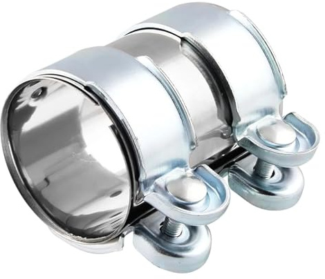 Abrazadera de tubo de escape, conector de tubo de acero inoxidable, diámetro de 55 mm, doble abrazadera de escape, sistema de escape universal, 95 mm de longitud (55 mm de diámetro, longitud: 95 mm)