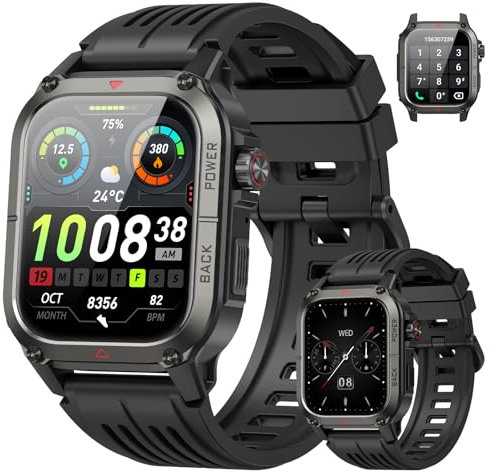 Reloj Inteligente Hombre, 1.91 Smartwatch Hombre con Llamadas Bluetooth, Smart Watch con Sueño/Podómetro/Pulsómetro, 120+ Modos Deportivos, Impermeable IP68, Pulsera Actividad para Android iOS