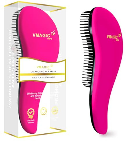 Brosse à cheveux démêlante pour femmes, filles et enfants – Faites glisser la brosse démêlante pour cheveux mouillés, fins, bouclés, épais et afro (Rose fuchsia)