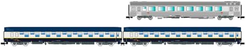 Arnold HN4474 SNCF, 3er-Packung Train Expo, Set 1, 2 x T2 Schlafwagen Barwagen, Ep; vI Personenwagen, Blau
