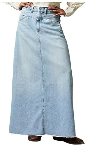 2025 - Jupe longue vintage en denim pour femme - Ourlet taille haute - Ligne A - Jupe longue en jean - Jupes en 48