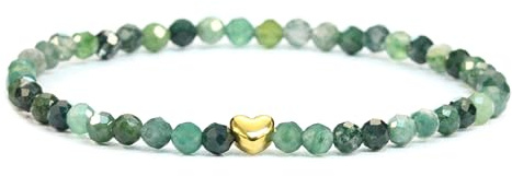 LAKADA Echtes Edelstein Armband mit facettierten 4mm Perlen und Edelstahlherz Heilstein Schutzstein Edelsteinarmband Glücksbringer Talisman Geschenk