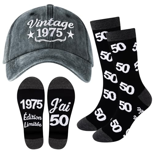 Casquettes de Baseball pour Hommes Femmes Chaussettes Sport Cadeau Homme Cadeau Anniversaire Papa (Vintage 1975)