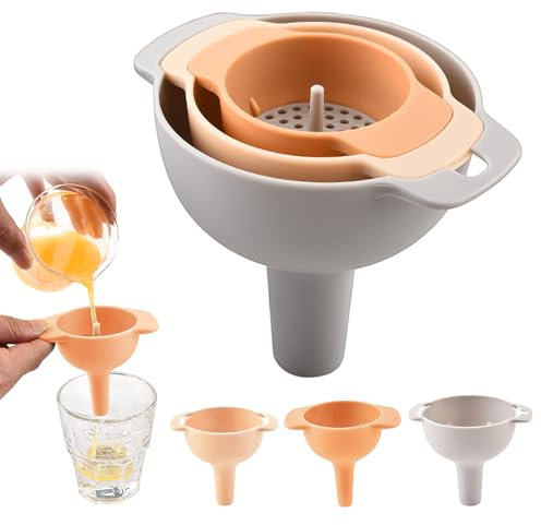 Set di imbuto da cucina 4 in 1, senza BPA, filtro staccabile, piccoli imbuti per riempire bottiglie, set di imbuto in plastica per alimenti (arancione)