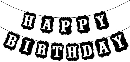 Cartel de feliz cumpleaños, decoraciones de cumpleaños negras, letrero de feliz cumpleaños y guirnalda para colgar decoraciones para fiestas de niños y niñas