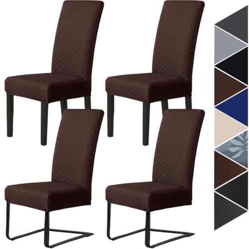 Hopelit Stuhlhussen 4er Set Jacquard Stuhlhussen Schwingstühle Stuhlbezug Stuhlüberzug Esszimmerstühle Bezug Abnehmbarer Hussen für Esszimmer Hotel Hochzeit Party - Dunkelbraun