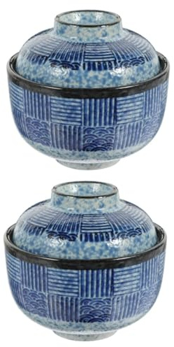 Ciieeo 2 ensembles Bol Céramique avec Couvercle et Cuillère Bol Multifonction pour Soupe Riz et Ramen Design Élégant et Pratique