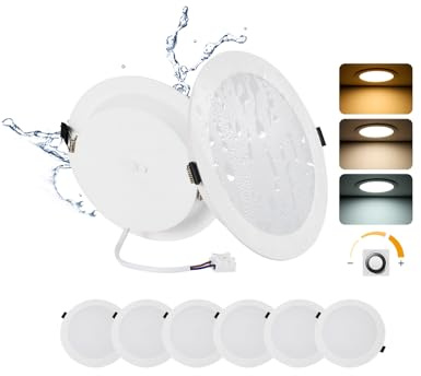 6 Stück LED Deckenleuchte Dimmbar 24W 3CCT 2200lm Ausschnitt Ø185-210mm | Grebeam IP44 LED Einbaustrahler 190mm Ultra Slim Einbautiefe 30mm Warmweiß/Neutralweiß/Kaltweiß für große Räume und Büro