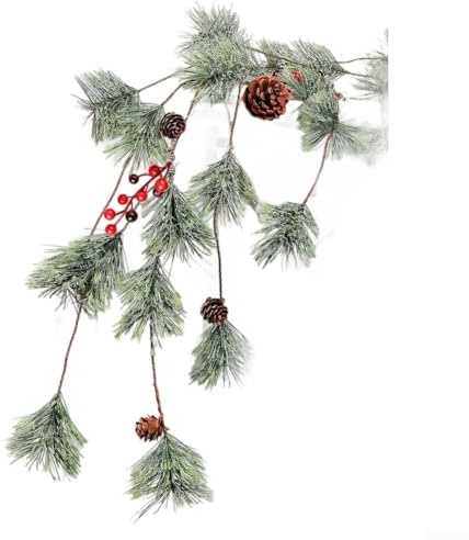 GLFLOW Guirnalda de agujas de pino de Navidad de 1,8 m con piñas, bayas y hojas de acebo para decoración de chimenea, puerta o mesa