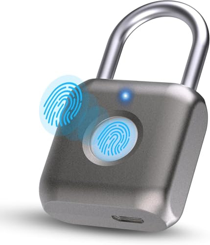 Anweller Fingerprint Padlock Smart Lock Small for Gym, Office, Cupboard and Much More in Grey