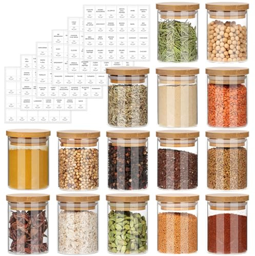 EkkoVla 15 Pack 150ml Glass Storage Jars with Bamboo Lids