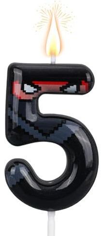 Ninja Birthday Number Candle, Pixel Masked Ninja Themed Digit Candle Happy Birthday Cake Topper Decorations for Kids Birthdays Party Supplies (Number 5)