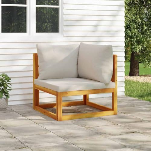 Teenpull Modulares Ecksofa, Akazien Massivholz, Hellgraue Kissen, 110 kg Tragkraft, Gartenmöbel für Innen- & Außenbereich, Robustes Loungesofa, Bequemes Sitzgefühl