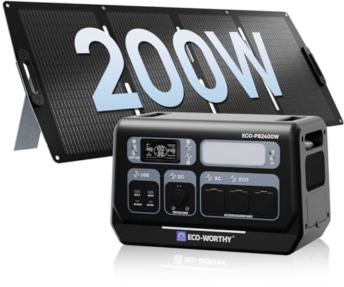 ECO-WORTHY 2048Wh Powerstation Tragbare mit 200W Solarpanel Faltbar | 10 Anschlüssen,<10ms USV,mit APP,BMS für Camping,Wohnmobil,Garten,Off-Grid, Notfall